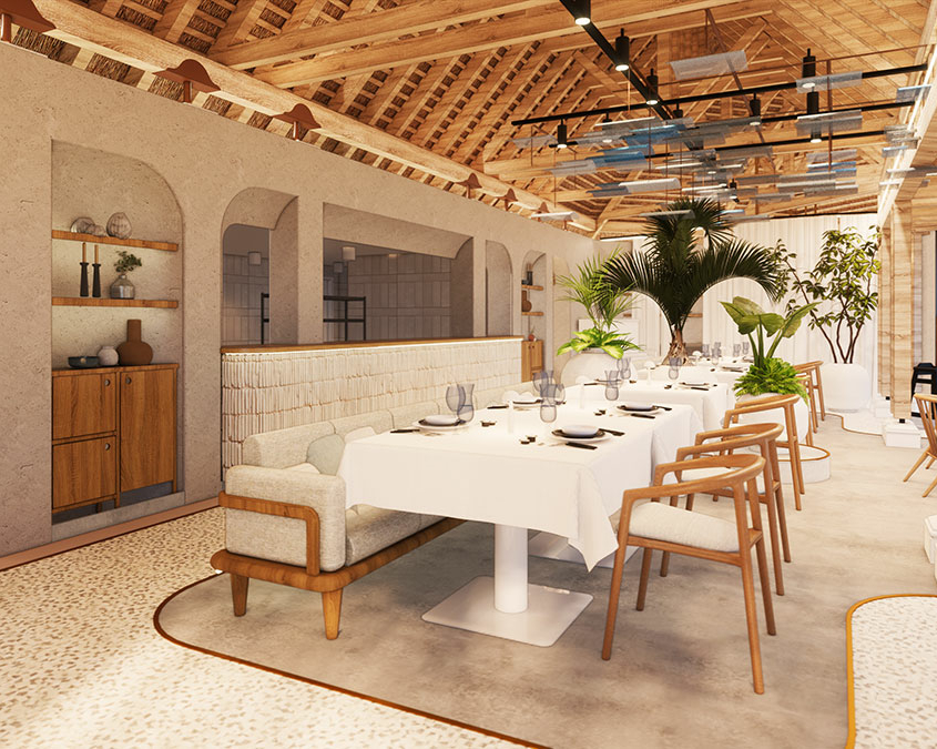 Viel Holz und helle Farben dominieren im Restaurant Blue Marlin