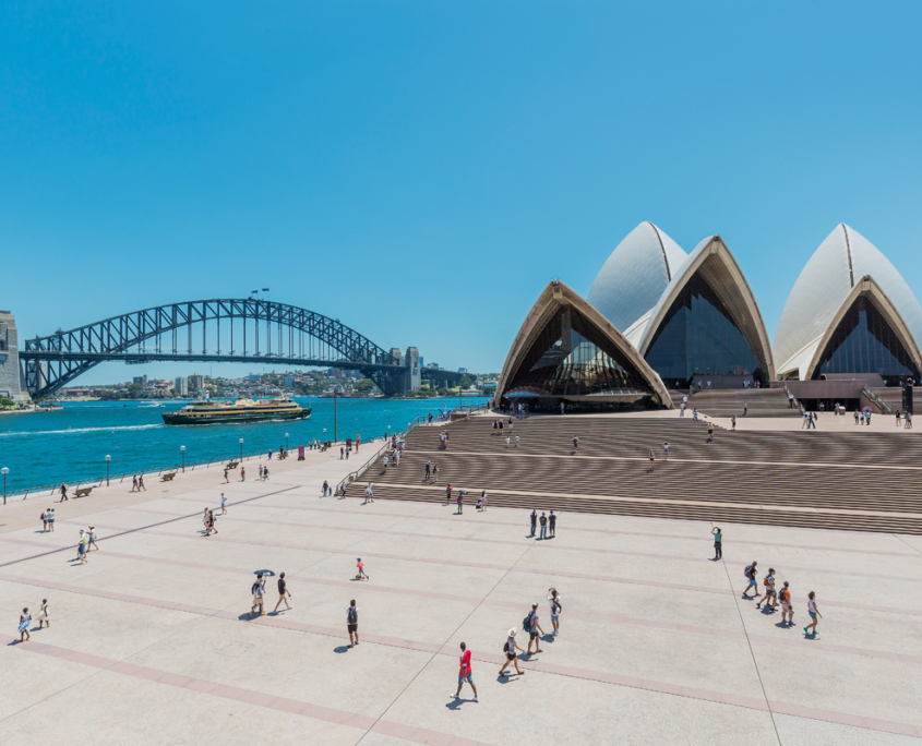 Unverwechselbar: Das muschelähnliche Dachsegel-Design der Sydney Opera